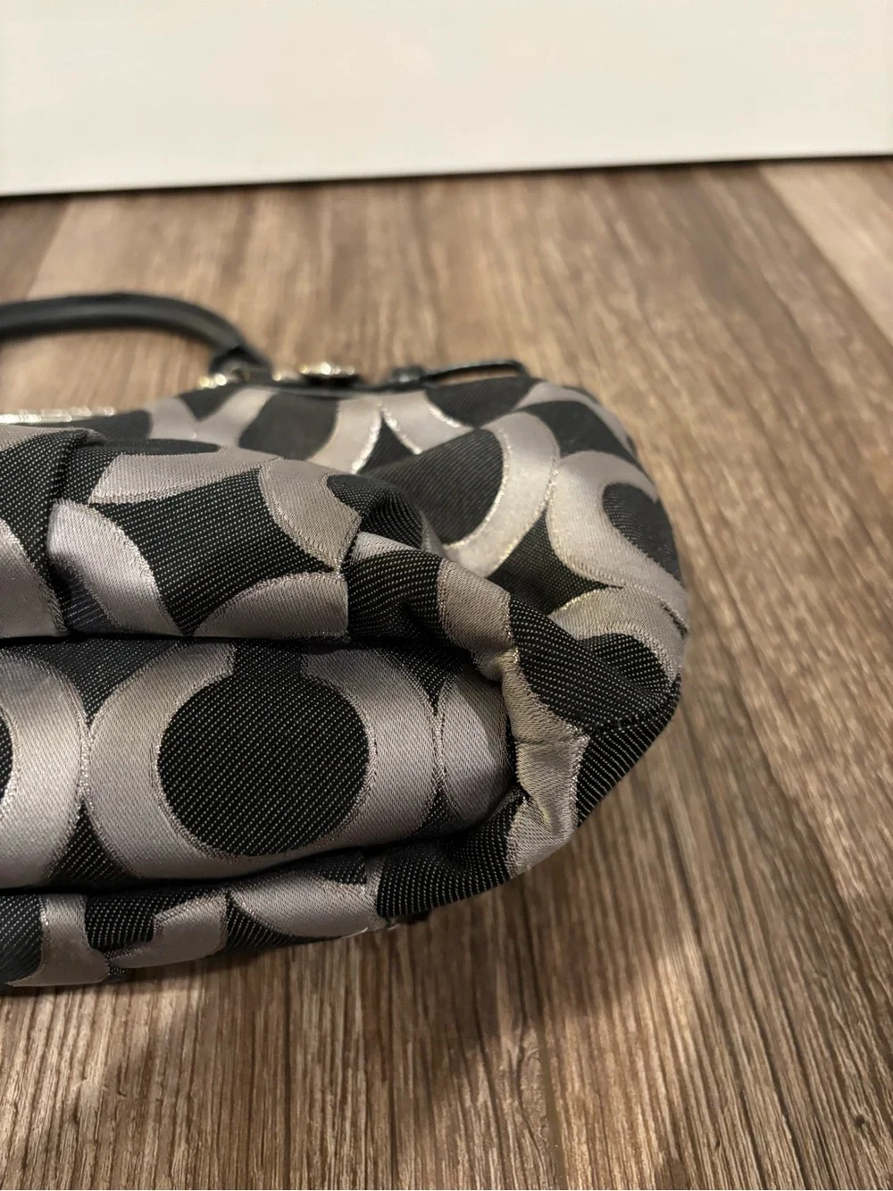 black and silver Coach Madison Op Art Lurex Satchel